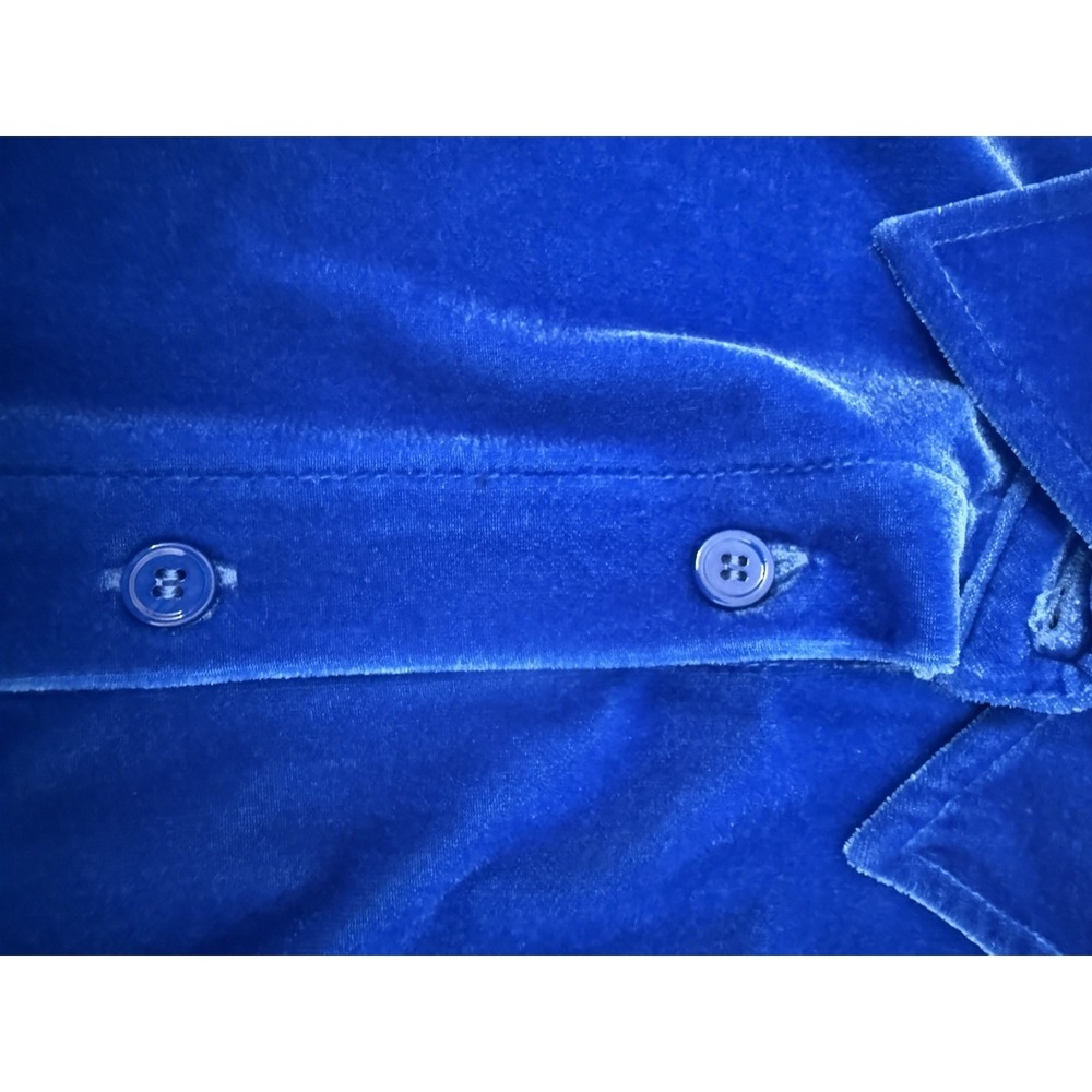 Soft Surroundings Blue Velvet Long Sleeve Button Top Shirt Womens Size XS Velour - Picture 8 of 10